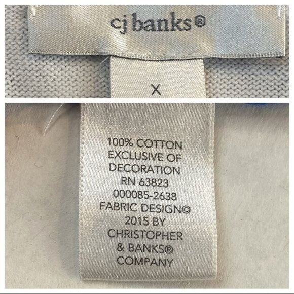 Cj Banks Womens Blue White Sleeveless Knit Tank Top Embroidered Butterfly 14W - Picture 6 of 7